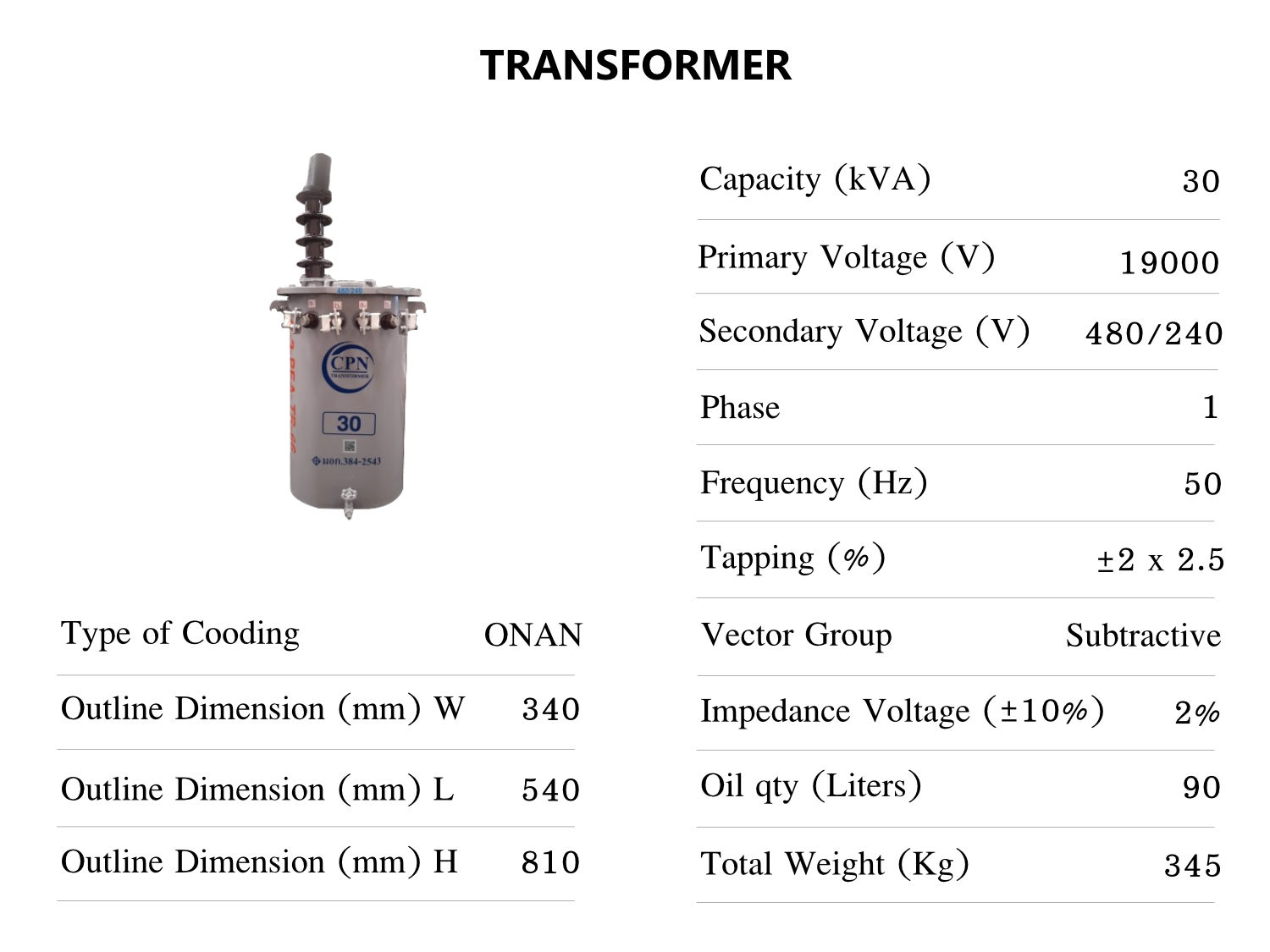 หม้อแปลงไฟฟ้า 30 kva 33000v